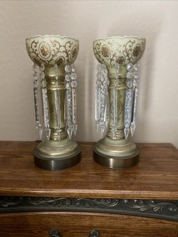 Set of Antique Mantle Lusters Lamps