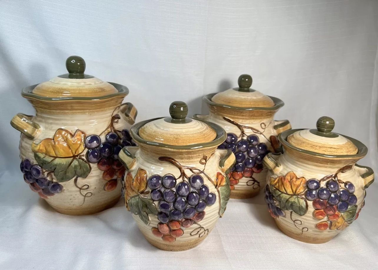 Set Of 4 Certified International TUSCANY Pamela Gladding Cookie Jars Canisters