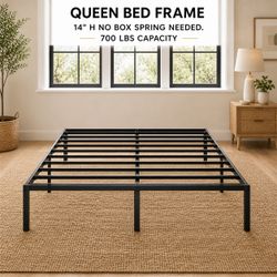 QUEEN BED FRAME 14" NO BOXSPRING NEEDED .  BLACK