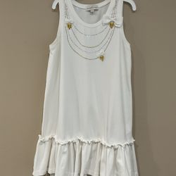 Angel’s Face Girl’s White Cotton Front Adorned Rushed Hem Dress, 10/11 years