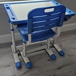 Kids Desk And Chair Height Adjustable School Workstation With Storage Drawer Blue And White