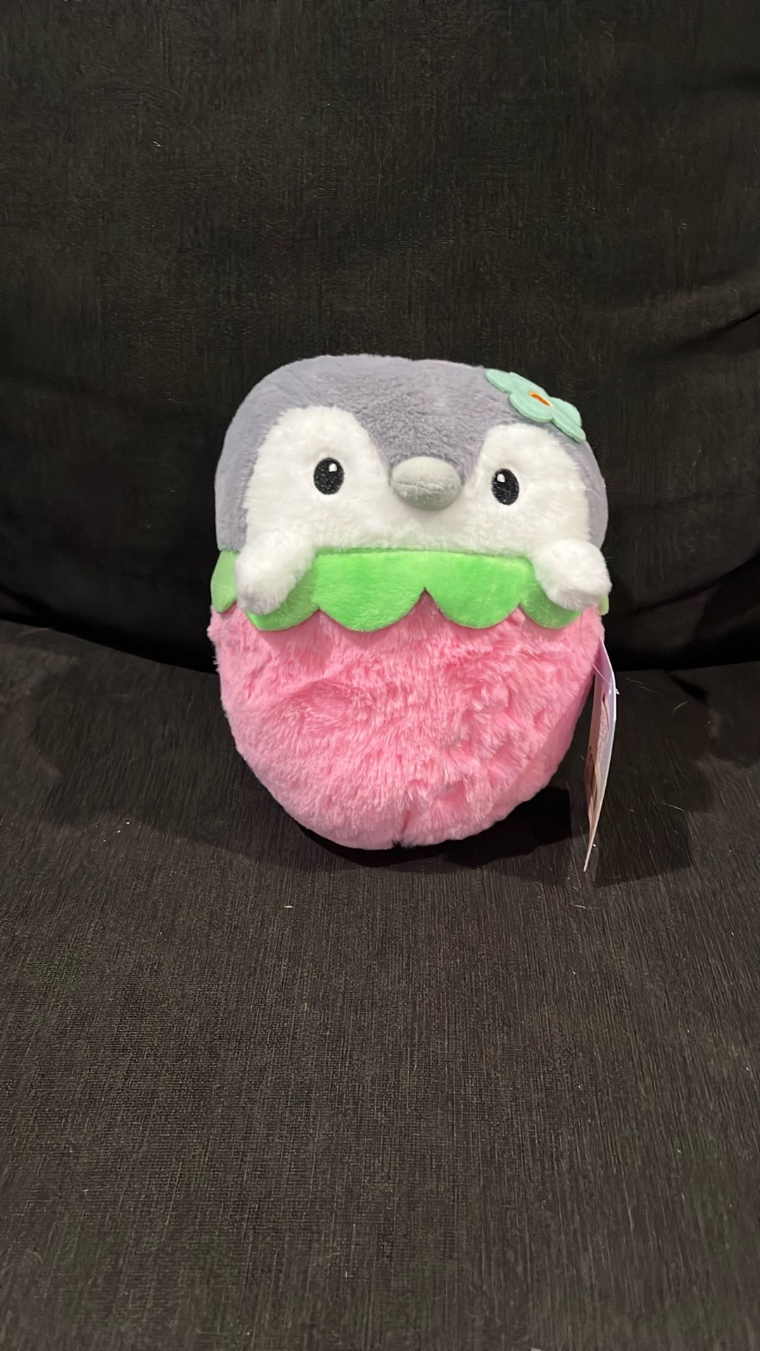 Cute Penguin Plush In Strawberry Clothing