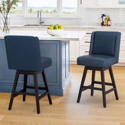 Navy Blue Leather Swivel Barstool set of 2