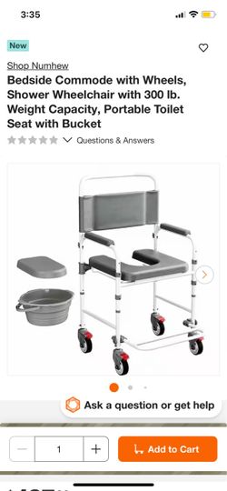 Numhew Bedside Commode Shower Wheelchair with Wheels