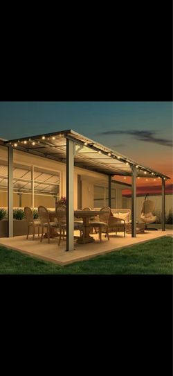 16 ft. x 8 ft. Black Hardtop Wall Mounted Gazebo with Sloping Roof