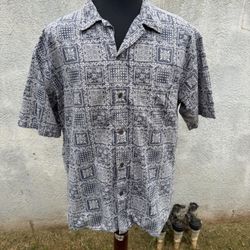 PreOwned Reyn Spooner X Uniqlo Hawaiian Print Blue Full Button Men's Large