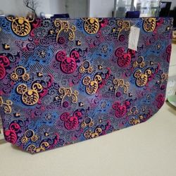 Disney Parks Purple Velvet Tote Bag w/ Multi-Color Embroidered Iconic Mickey Head. 