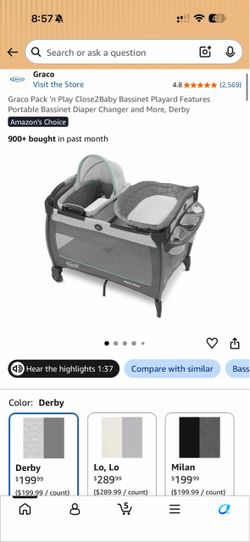 Graco Pack 'n Play Close2Baby Bassinet Playard Features Portable Bassinet Diaper Changer and More, Derby