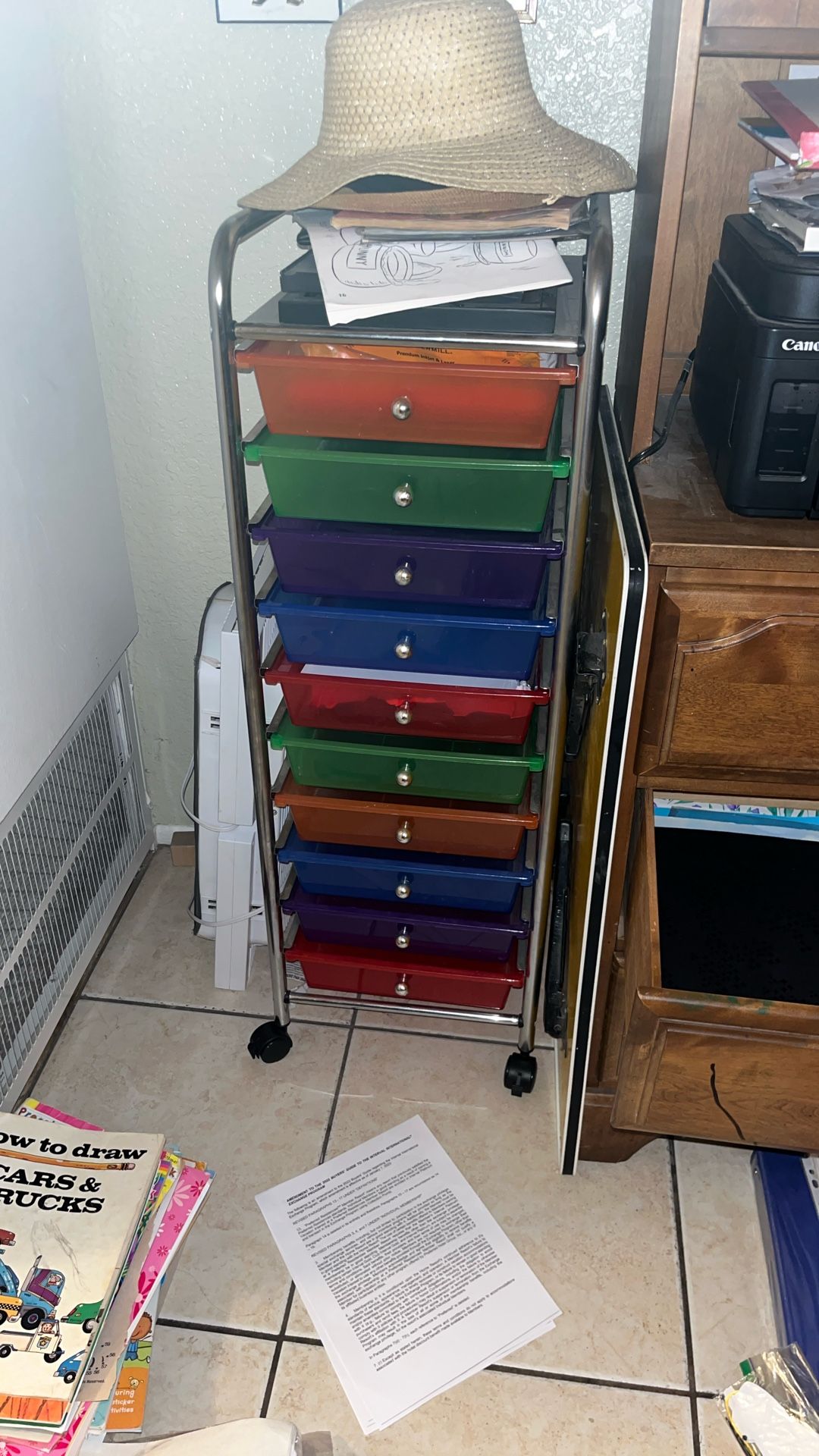 10- Rainbow Color Plastic Drawer Metal Craft Storage Rolling Cart