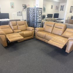 Top Grain Power Reclining Leather Sofa And Loveseat 