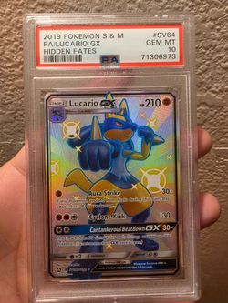 Pokemon 2019 Hidden Fates Shiny Vault Lucario GX SV64/SV94 PSA 10 Holo