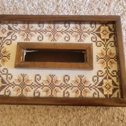 Vintage Wooden Fabric Embroidery Tissue Box