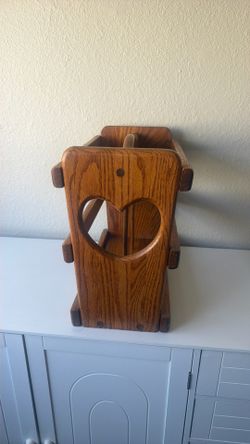 Vintage Wooden Magazine Rack with Heart Cutouts