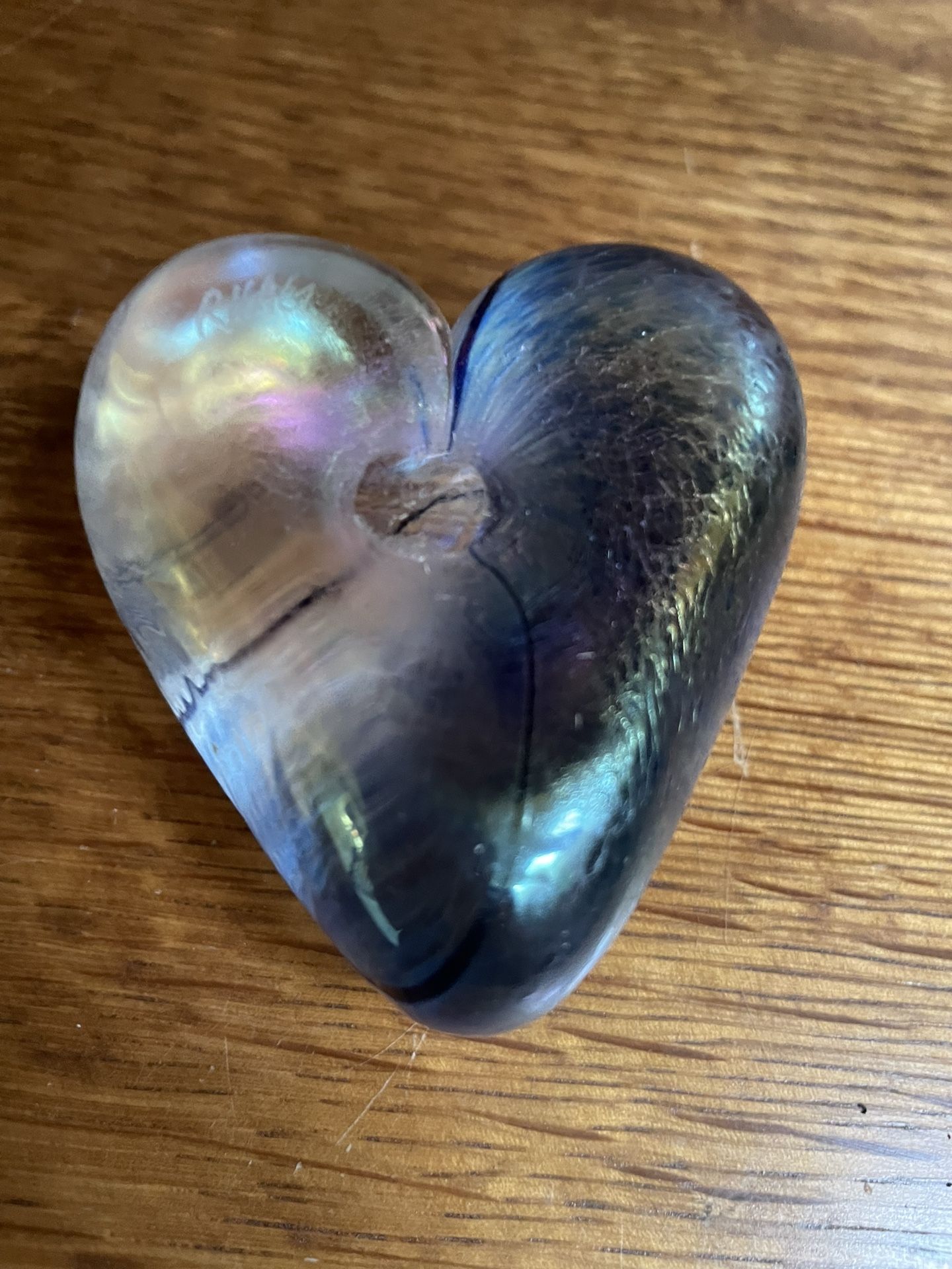 1980 Heart Art Glass by Canadian Artist Robert Held -Etch Signed -Ocean Swirl and Pearlessence