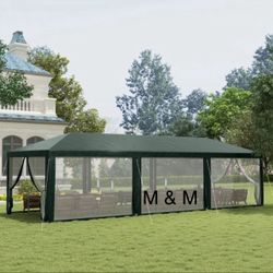 10'x 30' White Gazebo Wedding Party Tent Canopy with 6 Windows & 2 Sidewalls-8