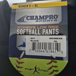 (BB - 24)  CHAMPRO WOMEN'S LOW RISE SOFTBALL PANTS BLACK SIZE X-LARGE