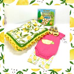 Lemon Baby Girl Crochet Baby Blanket Gift Set - 3 Piece