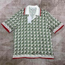 Casablanca Heart Print Short Sleeved Silk Shirt 