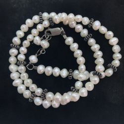 White Freshwater Pearl with 925 Sterling Silver Necklace Choker Handmade Artisan