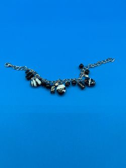Black white silver oval link chain bracelet