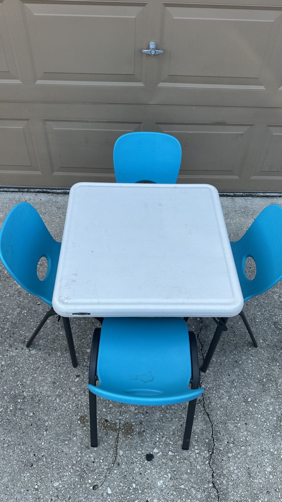 Lifetime Childrens Table and (4) Stacking Chair Combo - Almond/Glacier Blue -80499