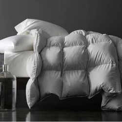 Premium Heavyweight Greyduck Feathers Down Comforter King Size 100% Cotton Cover Down Proof Winter Duvet Insert with Corner Tabs, 70 Oz