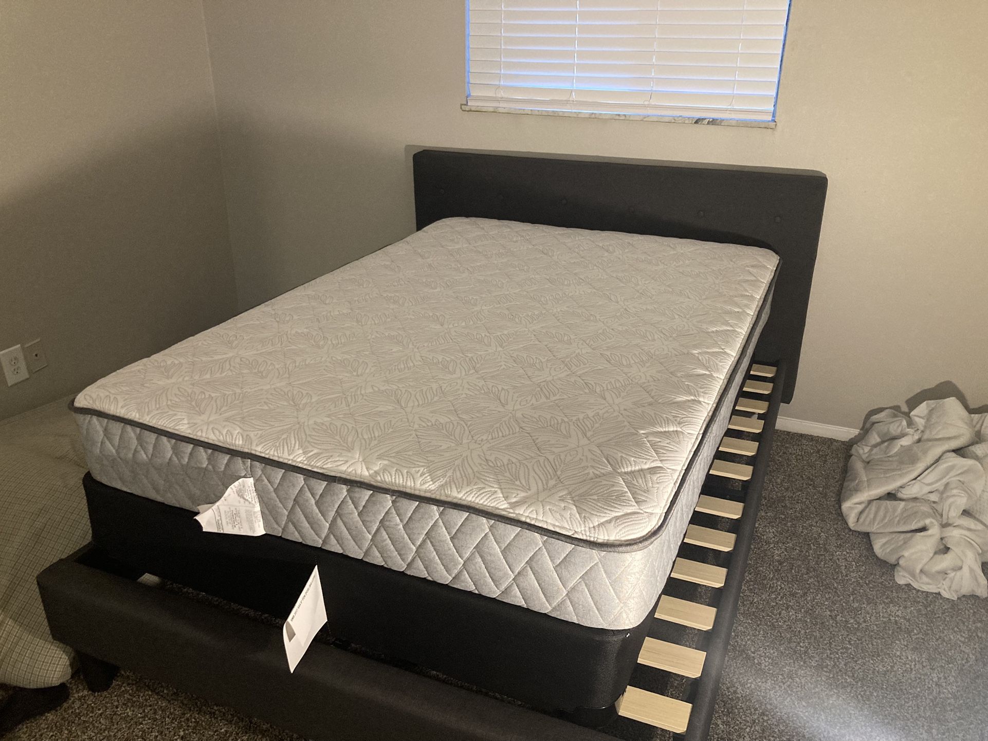 Hardly used full size Sealy mattress and box spring set with mattress protector.