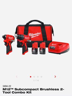 Milwaukee M12 12-Volt Lithium-Ion Brushless Cordless Subcompact Drill and Impact Driver Combo Kit w/2 Batteries and Bag (2-Tool