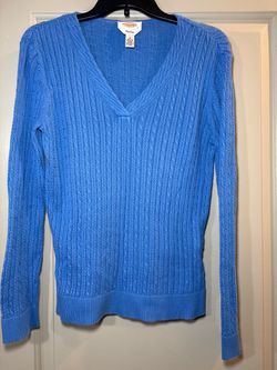Blue Cable Knit V-Neck Sweater