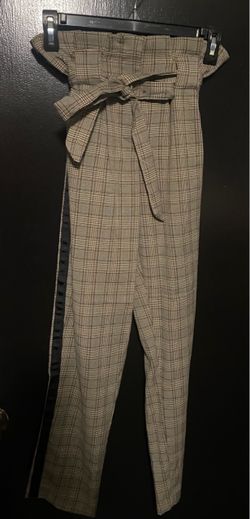Plaid High-Waist Tie-Belt Trousers