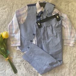 Van Heusen Boys 4-Piece Blue Suit Set Size 5 – Shirt, Vest, Pants & Tie