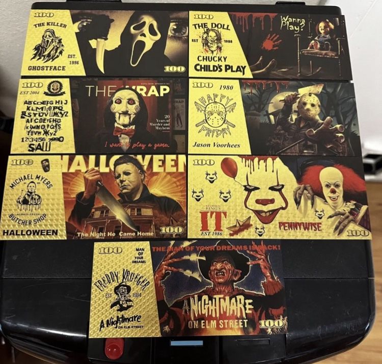 24k Gold Foil Plated Horror Movie Banknote Set Scary Movie Collectible