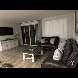 Ashley Furniture Grey Leather Power Reclining Sofa & Rocker Recliner Set