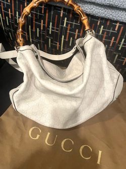 GUCCI Bamboo  Ivory Leather Shoulder Bag