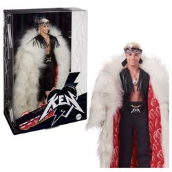 Barbie The Movie Collectible Ken Doll Wearing Big Faux Fur Coat and Black Fringe Vest with Bandana 