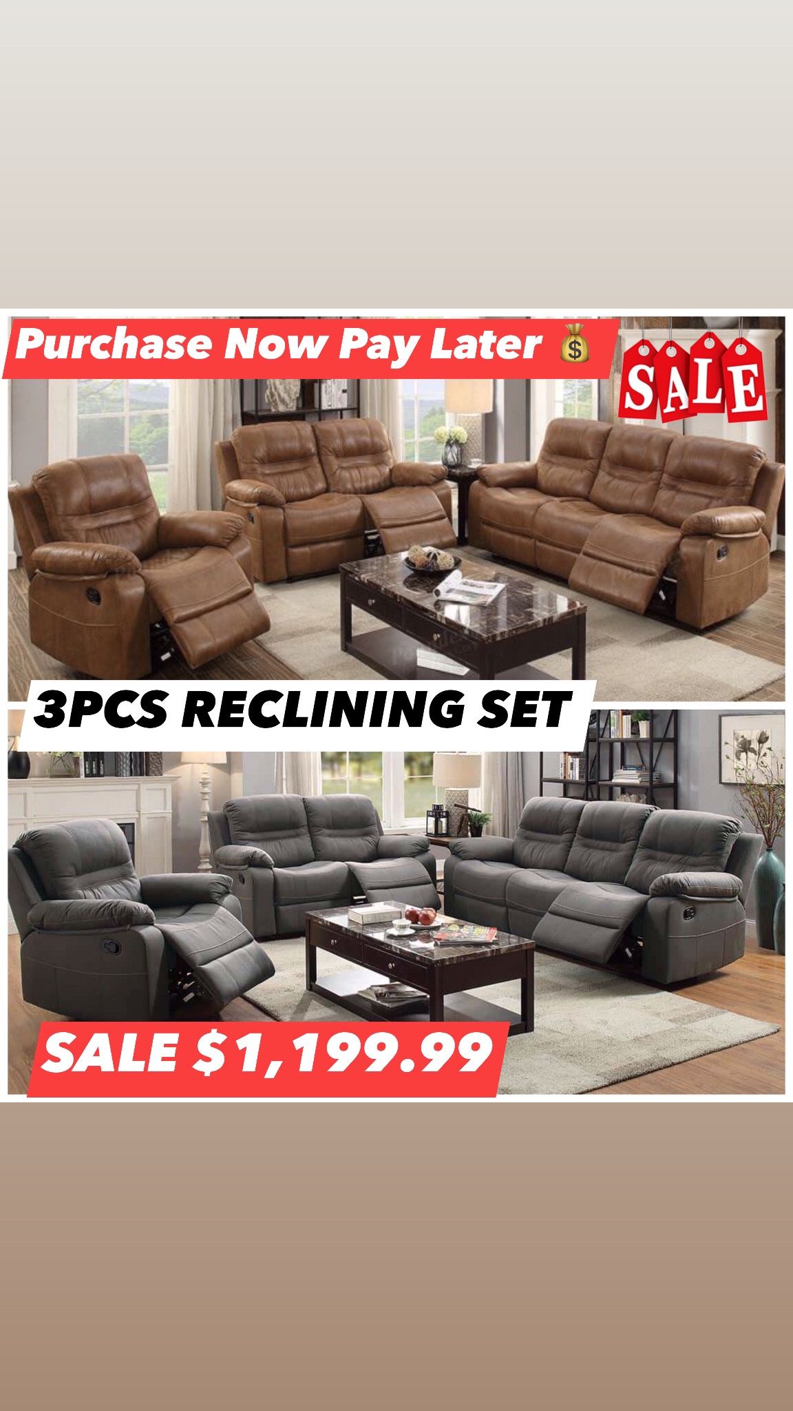 Reclining Sofa, Loveseat,Recliner $$1,199.99