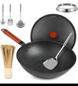 Carbon Steel Wok Set with Lid and Accessories