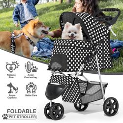 STUNNING BLACK AND WHITE POLKADOT PET STROLLER 😍🐾🏁🖤