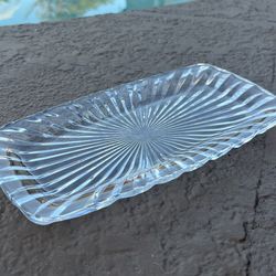 Vintage crystal dish, rectangular starburst tray, plate, platter