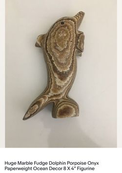 Huge Marble Fudge Dolphin Porpoise Onyx Paperweight Ocean Decor 8 X4" Figurine