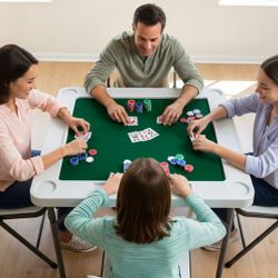 PRO MAHJONG & POKER TABLE: 4-Player Square Folding Table – Green Felt Top w/ Cup Holders – Brand New 