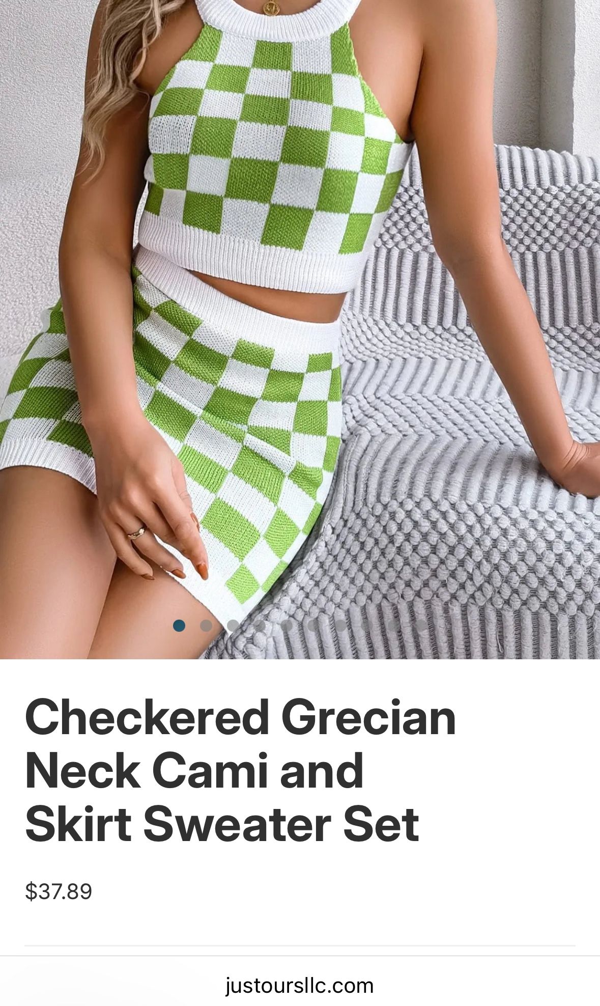 Checkered Grecian Neck Cami and Skirt Sweater Set