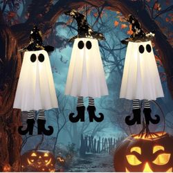 🆕 In 📦 Set of3️⃣Halloween Decorations Outdoor,Hanging Spirits with Cone Caps,Swaying Glow Decor Lights for Yard Patio Lawn Garden Party Porch Decor