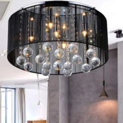 ✨️   Tiffany Jasmine 4-Light Black Crystal Ceiling Chandelier P326#19 Whz z5