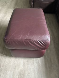 Burgundy Leather Ottoman / Footrest — Comfortable & Sturdy