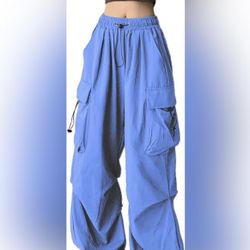 New Womens Blue Barrel Cargo Sweatpants