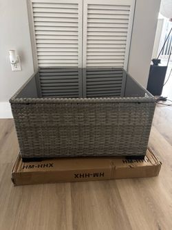 Rattan Coffee Table with Glass Top