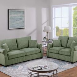 Brand New Black Or Sage Corduroy Sofa & Loveseat