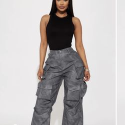 Fashion Nova Harvey Washed Faux Leather Cargo Pant - Black Wash