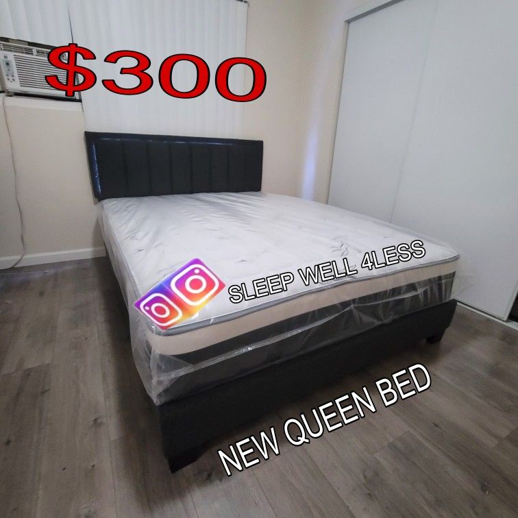 NEW QUEEN BED FRAME AND MATTRESS